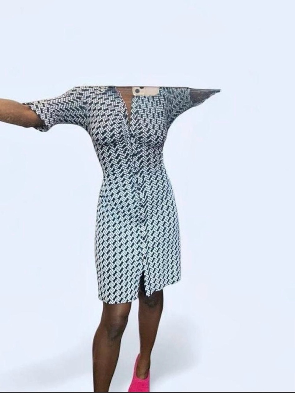 Laundry by Shelli Segal White Blue Geometric Print Work Dress Size 2 - Picture 2 of 7